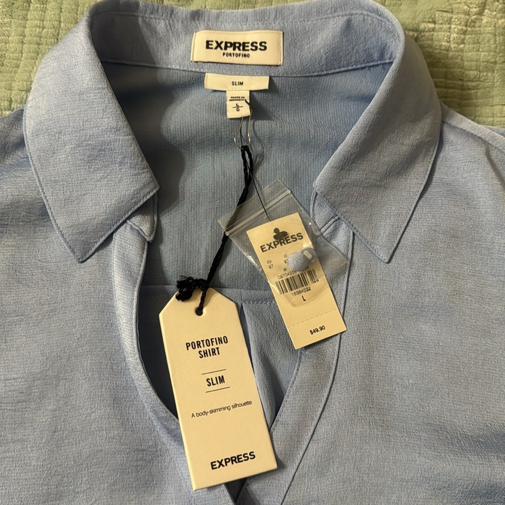 Express Women’s Light Blue Slim Portofino Shirt Size Large - Picture 2 of 4